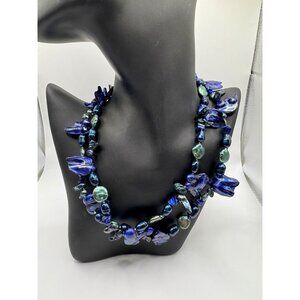 Baroque Mother Of Pearl Abalone Blister Pearl Beaded Long Necklace Dark Blue
